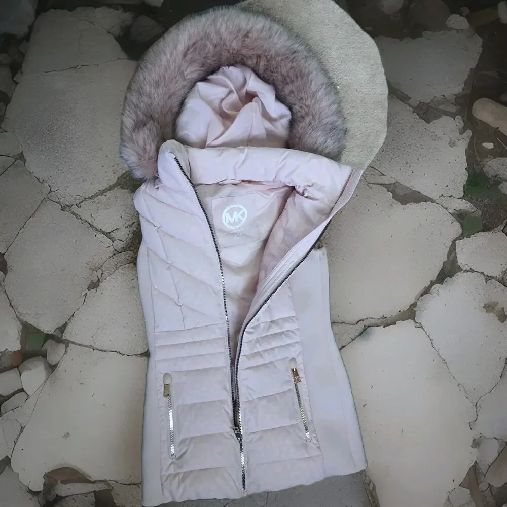 MICHAEL Michael Kors Plus Size X Cheetah Print Faux-Fur-Trim Hooded Vest in pink